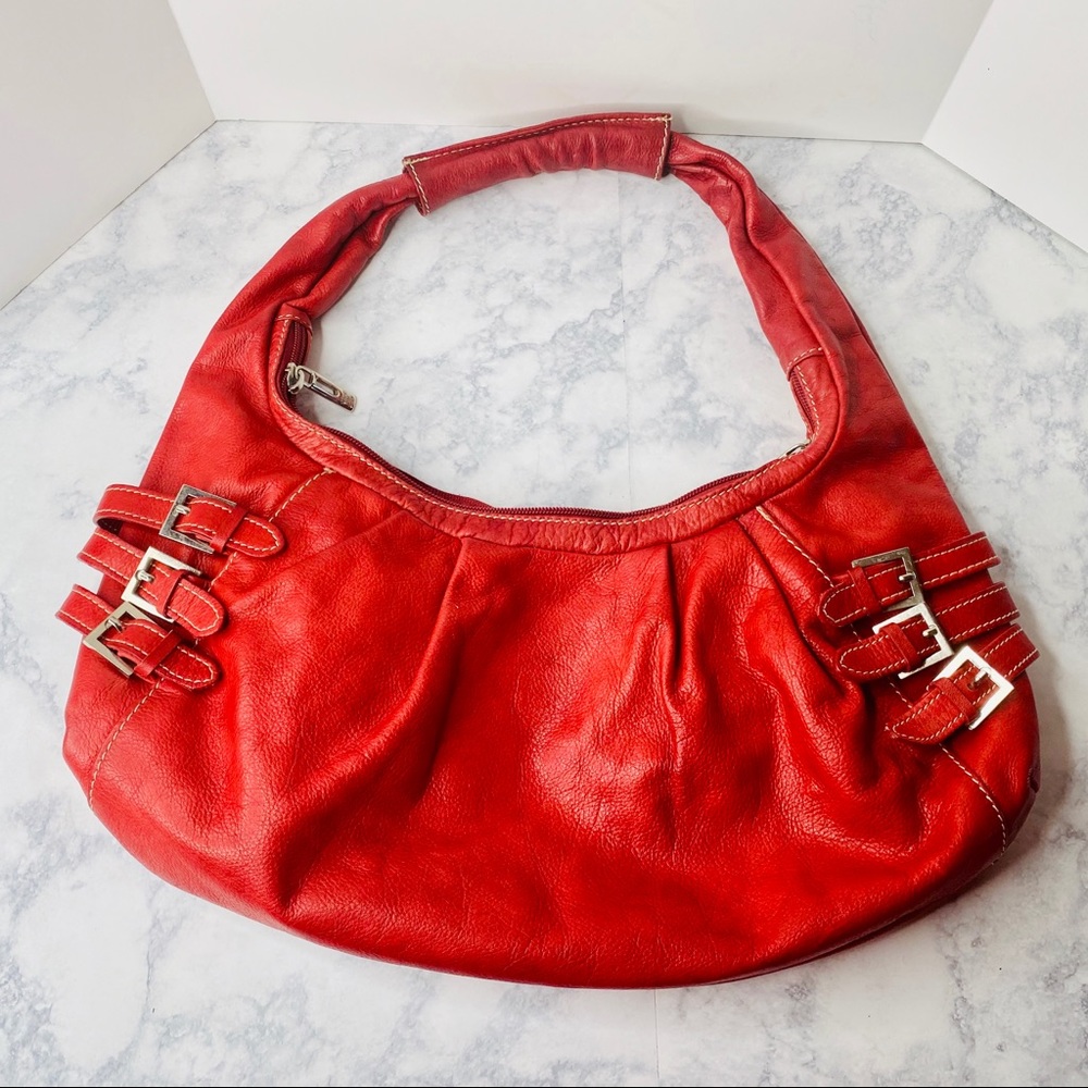Daniela Moda red leather boho vera pelle hobo bag